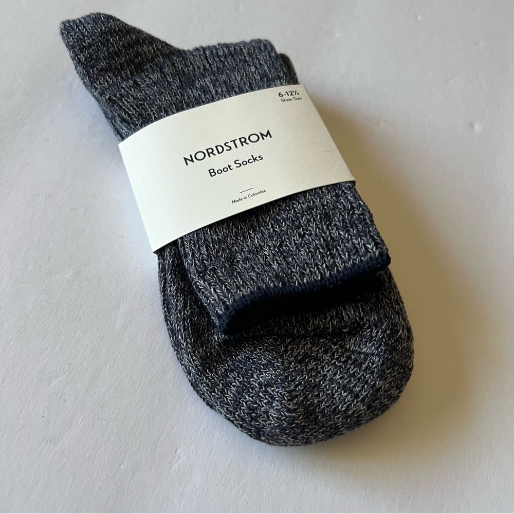 NORDSTROM MENS COTTON MARL RIB QUARTER BOOT SOCKS IN GREY NAVY MULTI OS NWT